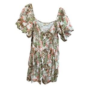 Rip Curl Womens XL Floral Print Button Down Short Sleeve Mini Dress‎